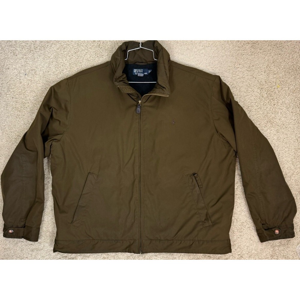 VTG Polo Ralph Lauren Fleece Lined Full Zip Jacket Stowaway Hood‎ Men's XXL Warm